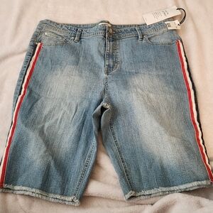 Denim Bermuda Shorts with Side Stripe - Light Blue